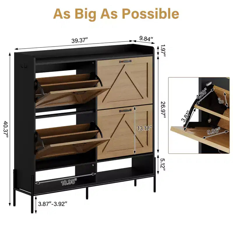 Scarpiera con 4 Ante a Ribalta, Organizzatore di Scarpe Nascosto Autoportante con Vano a Giorno, Scarpiera Sottile per Corridoio Soggiorno
