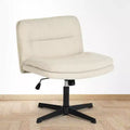 FurnitureR Armless Home Office Desk Chair Without Wheels - Adjustable Swivel Criss Cross Chair, fabric Mid-Back for Bedroom, Vanity, Study, Beige