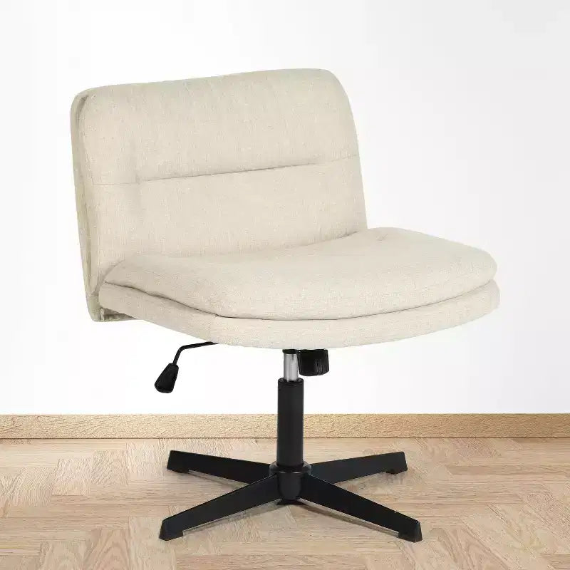 FurnitureR Armless Home Office Desk Chair Without Wheels - Adjustable Swivel Criss Cross Chair, fabric Mid-Back for Bedroom, Vanity, Study, Beige