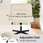 Sedia da scrivania senza braccioli FurnitureR senza ruote - Sedia girevole regolabile incrociata, schienale medio in tessuto per camera da letto, trucco, studio, beige