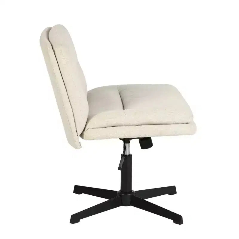 Sedia da scrivania senza braccioli FurnitureR senza ruote - Sedia girevole regolabile incrociata, schienale medio in tessuto per camera da letto, trucco, studio, beige