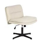 Sedia da scrivania senza braccioli FurnitureR senza ruote - Sedia girevole regolabile incrociata, schienale medio in tessuto per camera da letto, trucco, studio, beige