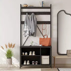 70in Heavy-Duty Entryway Bench with Coat Rack & Shoe Storage, 8-Detachable Hook Hall Tree Organizer for Living Room, Bedroom, Entry Hall