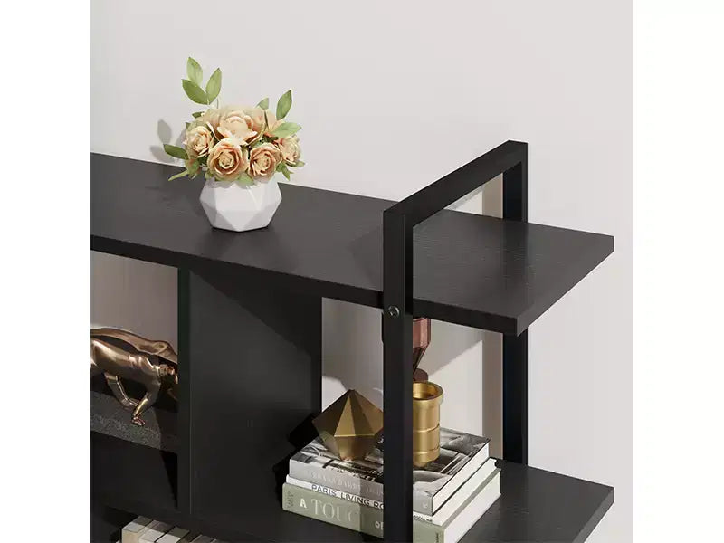Libreria a 5 ripiani in Rattan con armadietto contenitore, Libreria a colonna da 180,6 cm in stile industriale con ripiani a vista e struttura in metallo per soggiorno