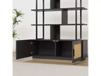 Libreria a 5 ripiani in Rattan con armadietto contenitore, Libreria a colonna da 180,6 cm in stile industriale con ripiani a vista e struttura in metallo per soggiorno