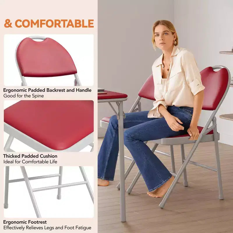 Set di sedie pieghevoli imbottite, sedie da pranzo portatili con gambe in metallo e piedini antiscivolo, sedie commerciali per casa, ufficio, feste