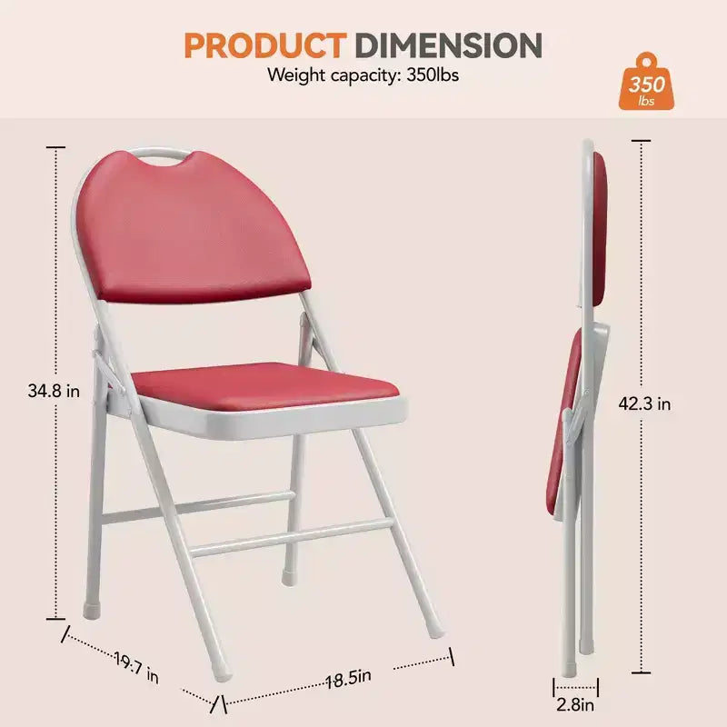Set di sedie pieghevoli imbottite, sedie da pranzo portatili con gambe in metallo e piedini antiscivolo, sedie commerciali per casa, ufficio, feste