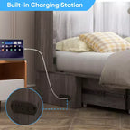 Mjkone Letto a Scomparsa Moderno per Piazza Francese/Matrimoniale con Cassettiera, SENZA MATERASSO, GRIGIO