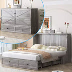 Mjkone Letto a Scomparsa Moderno per Piazza Francese/Matrimoniale con Cassettiera, SENZA MATERASSO, GRIGIO