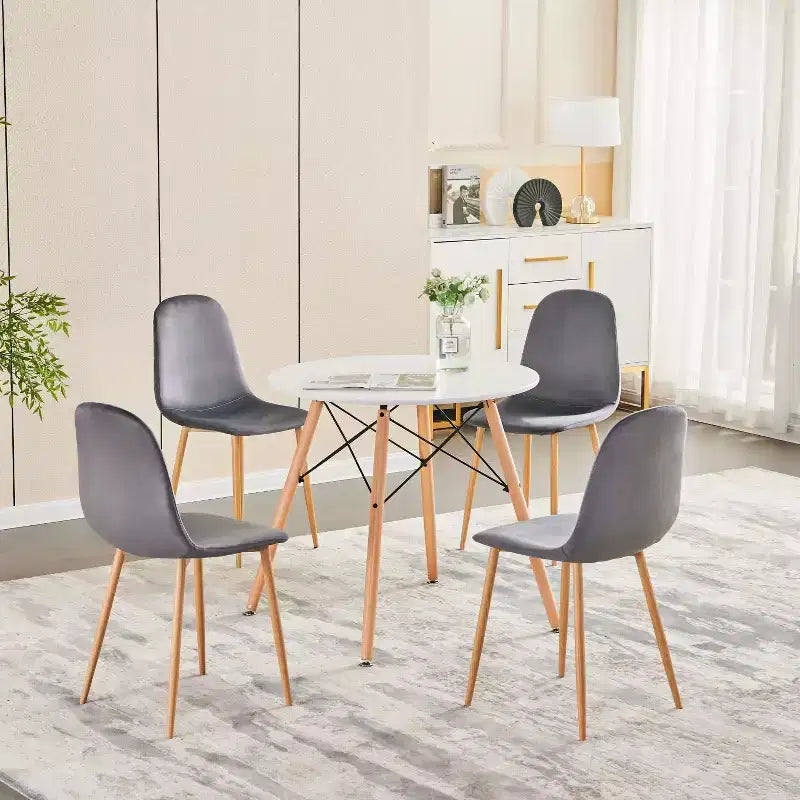FurnitureR Sedie da pranzo set da 4, sedie da pranzo in velluto, sedie da cucina senza braccioli, sedie laterali a schienale medio per soggiorno, camera da letto, ufficio domestico, grigio