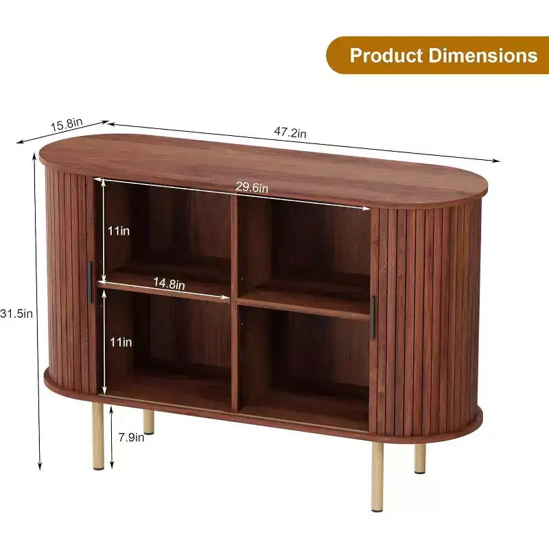 GustoWave 47 Mobile buffet scanalato con ante scorrevoli, credenza contenitore moderna in legno con ripiani regolabili