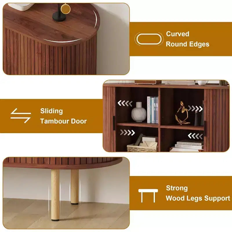 GustoWave 47 Mobile buffet scanalato con ante scorrevoli, credenza contenitore moderna in legno con ripiani regolabili
