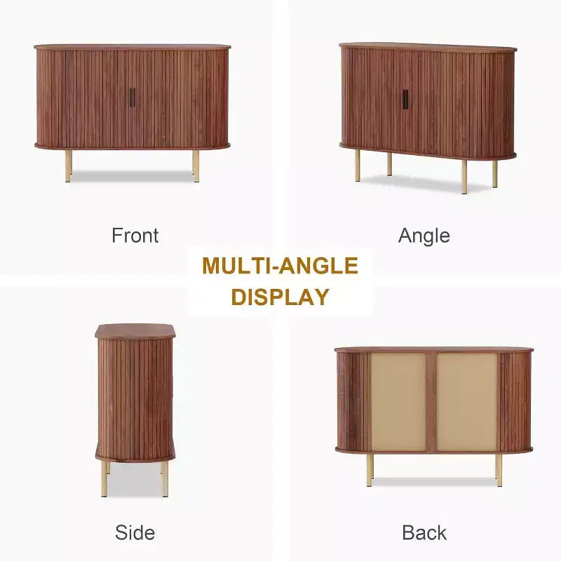GustoWave 47 Mobile buffet scanalato con ante scorrevoli, credenza contenitore moderna in legno con ripiani regolabili