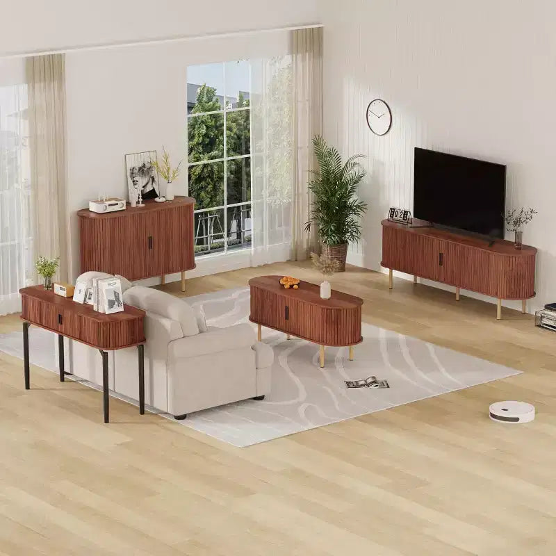 GustoWave 47 Mobile buffet scanalato con ante scorrevoli, credenza contenitore moderna in legno con ripiani regolabili