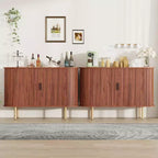 GustoWave 47 Mobile buffet scanalato con ante scorrevoli, credenza contenitore moderna in legno con ripiani regolabili