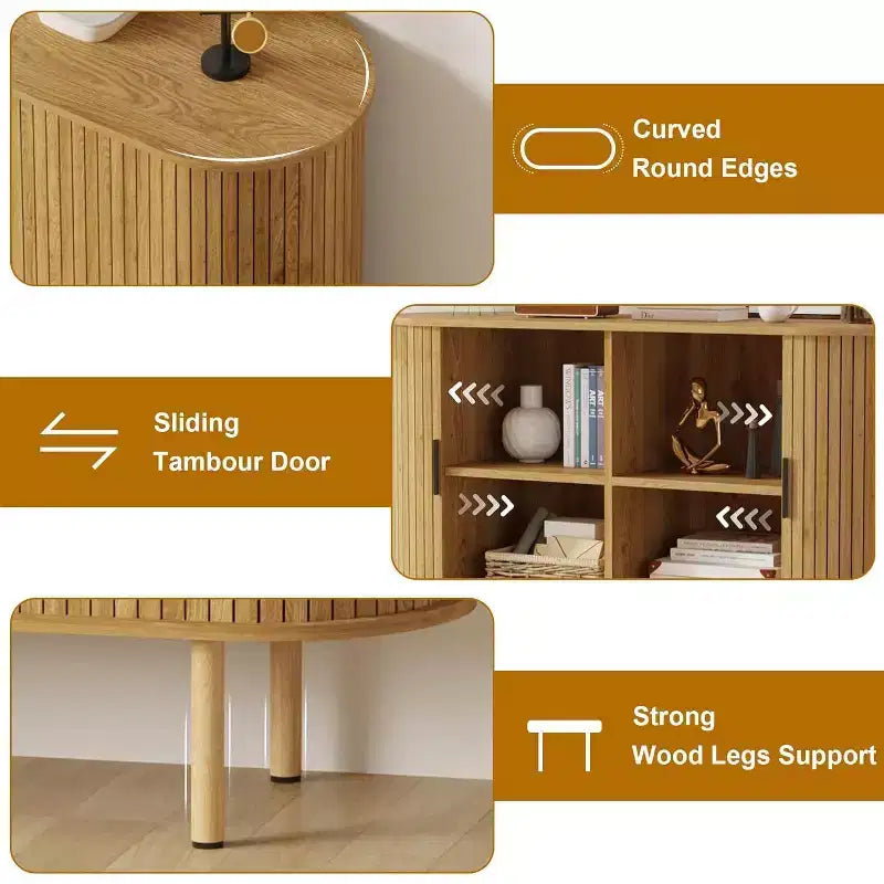 GustoWave 47 Mobile buffet scanalato con ante scorrevoli, credenza contenitore moderna in legno con ripiani regolabili