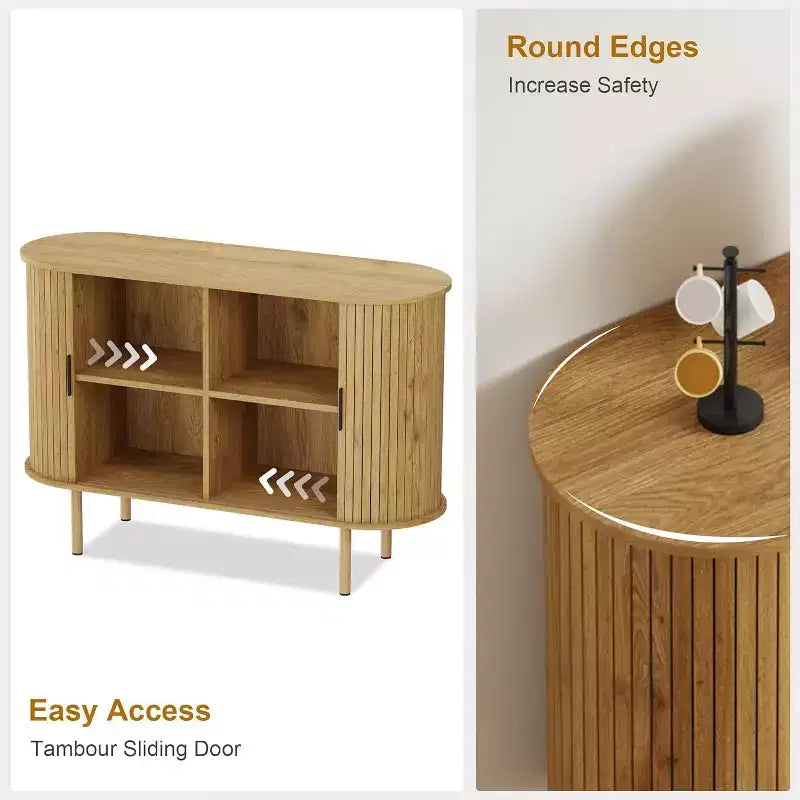 GustoWave 47 Mobile buffet scanalato con ante scorrevoli, credenza contenitore moderna in legno con ripiani regolabili