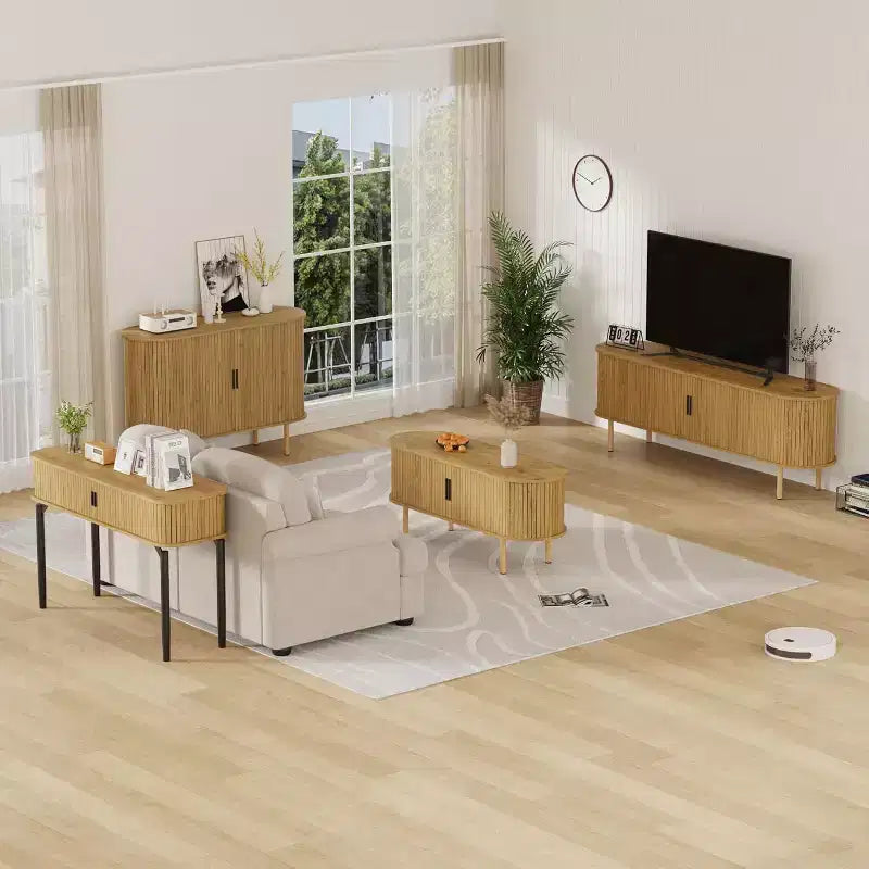 GustoWave 47 Mobile buffet scanalato con ante scorrevoli, credenza contenitore moderna in legno con ripiani regolabili