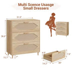 Cassettiera a 3 cassetti in rattan per camera da letto, cassettiera moderna in rattan, cassettiera in legno, armadietti portaoggetti in legno per camere da letto, soggiorni e ingressi