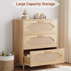 Cassettiera a 3 cassetti in rattan per camera da letto, cassettiera moderna in rattan, cassettiera in legno, armadietti portaoggetti in legno per camere da letto, soggiorni e ingressi