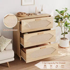 Cassettiera a 3 cassetti in rattan per camera da letto, cassettiera moderna in rattan, cassettiera in legno, armadietti portaoggetti in legno per camere da letto, soggiorni e ingressi