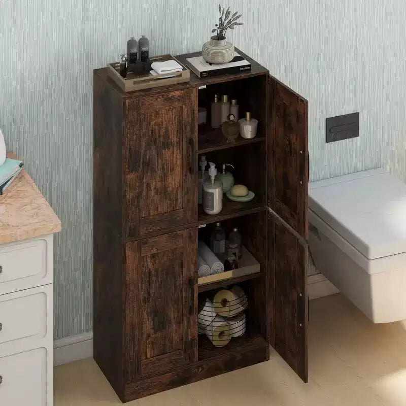 Costway Mobiletto da Bagno con Ante e Ripiani Regolabili, Armadietto Contenitore per Soggiorno, Bianco/Nero/Marrone
