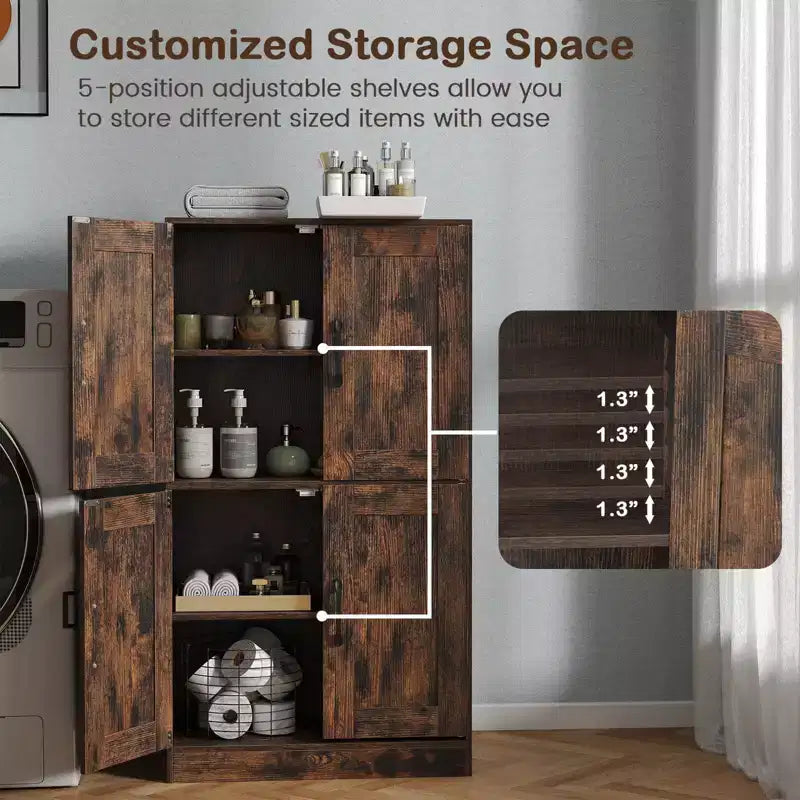 Costway Mobiletto da Bagno con Ante e Ripiani Regolabili, Armadietto Contenitore per Soggiorno, Bianco/Nero/Marrone
