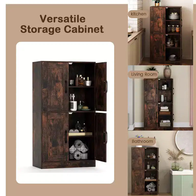 Costway Mobiletto da Bagno con Ante e Ripiani Regolabili, Armadietto Contenitore per Soggiorno, Bianco/Nero/Marrone