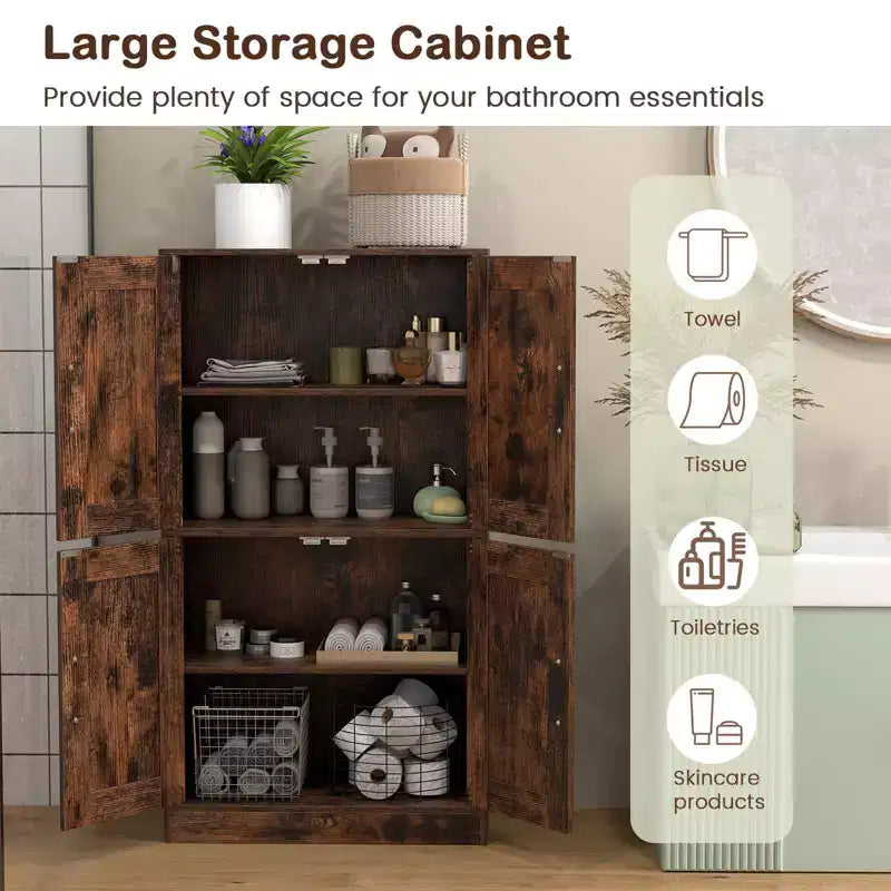 Costway Mobiletto da Bagno con Ante e Ripiani Regolabili, Armadietto Contenitore per Soggiorno, Bianco/Nero/Marrone