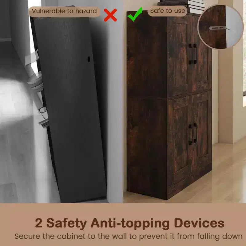 Costway Mobiletto da Bagno con Ante e Ripiani Regolabili, Armadietto Contenitore per Soggiorno, Bianco/Nero/Marrone