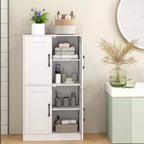 Costway Mobiletto da Bagno con Ante e Ripiani Regolabili, Armadietto Contenitore per Soggiorno, Bianco/Nero/Marrone
