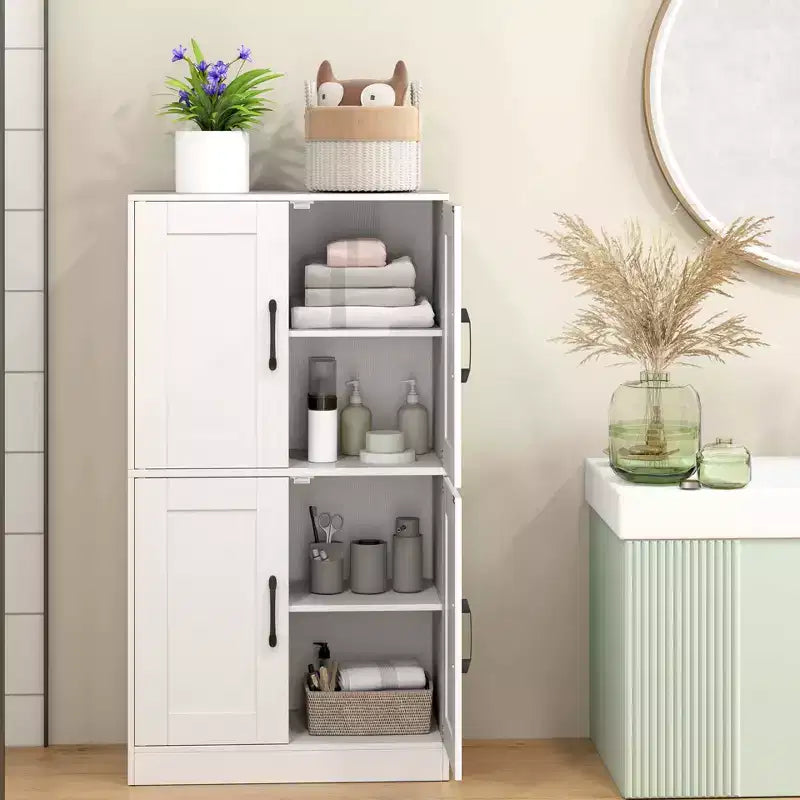 Costway Mobiletto da Bagno con Ante e Ripiani Regolabili, Armadietto Contenitore per Soggiorno, Bianco/Nero/Marrone