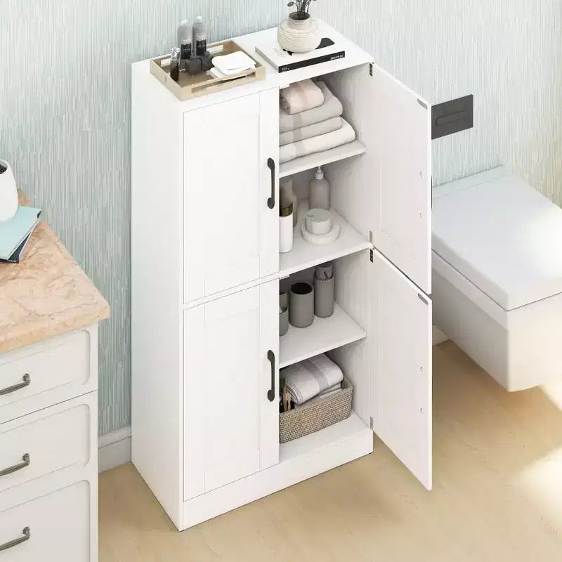 Costway Mobiletto da Bagno con Ante e Ripiani Regolabili, Armadietto Contenitore per Soggiorno, Bianco/Nero/Marrone