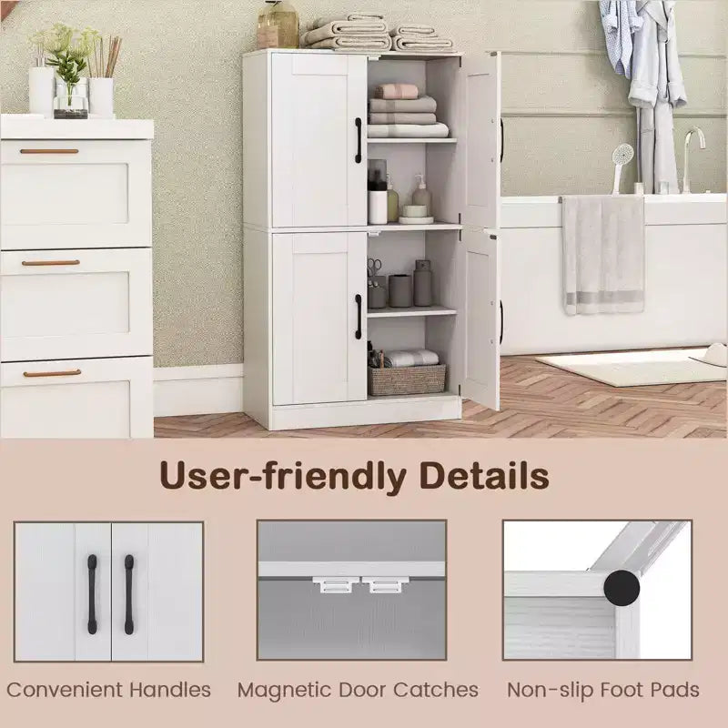 Costway Mobiletto da Bagno con Ante e Ripiani Regolabili, Armadietto Contenitore per Soggiorno, Bianco/Nero/Marrone