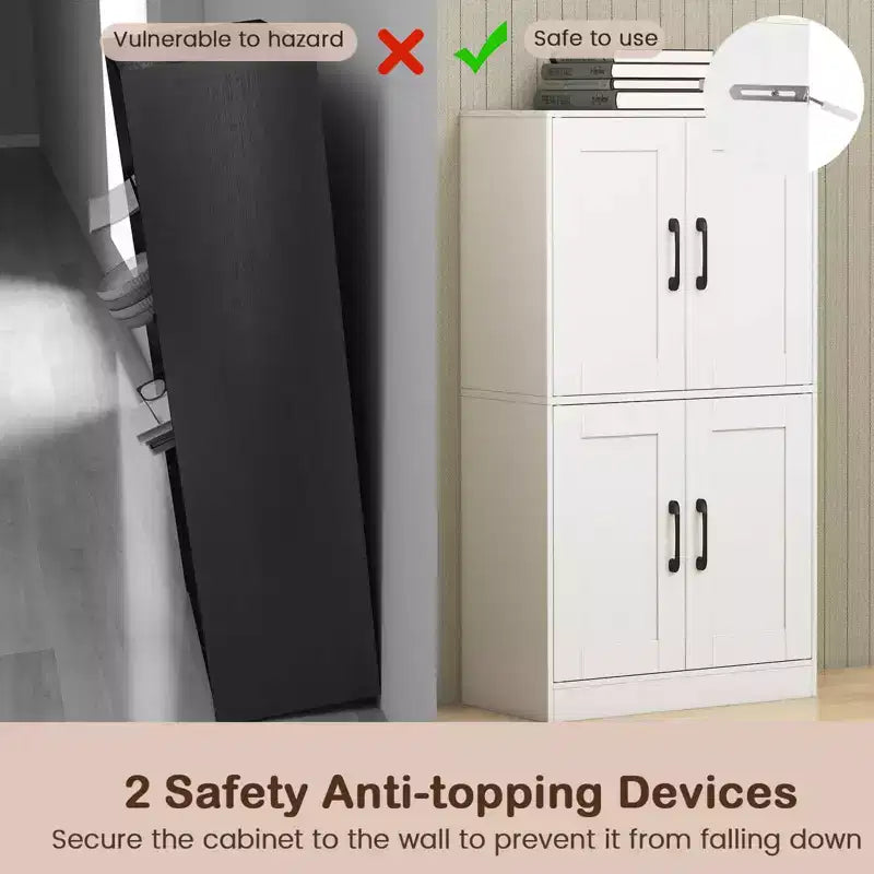Costway Mobiletto da Bagno con Ante e Ripiani Regolabili, Armadietto Contenitore per Soggiorno, Bianco/Nero/Marrone