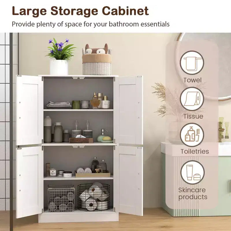 Costway Mobiletto da Bagno con Ante e Ripiani Regolabili, Armadietto Contenitore per Soggiorno, Bianco/Nero/Marrone