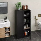 Costway Mobiletto da Bagno con Ante e Ripiani Regolabili, Armadietto Contenitore per Soggiorno, Bianco/Nero/Marrone