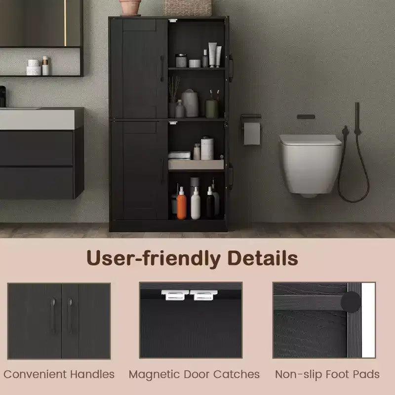 Costway Mobiletto da Bagno con Ante e Ripiani Regolabili, Armadietto Contenitore per Soggiorno, Bianco/Nero/Marrone