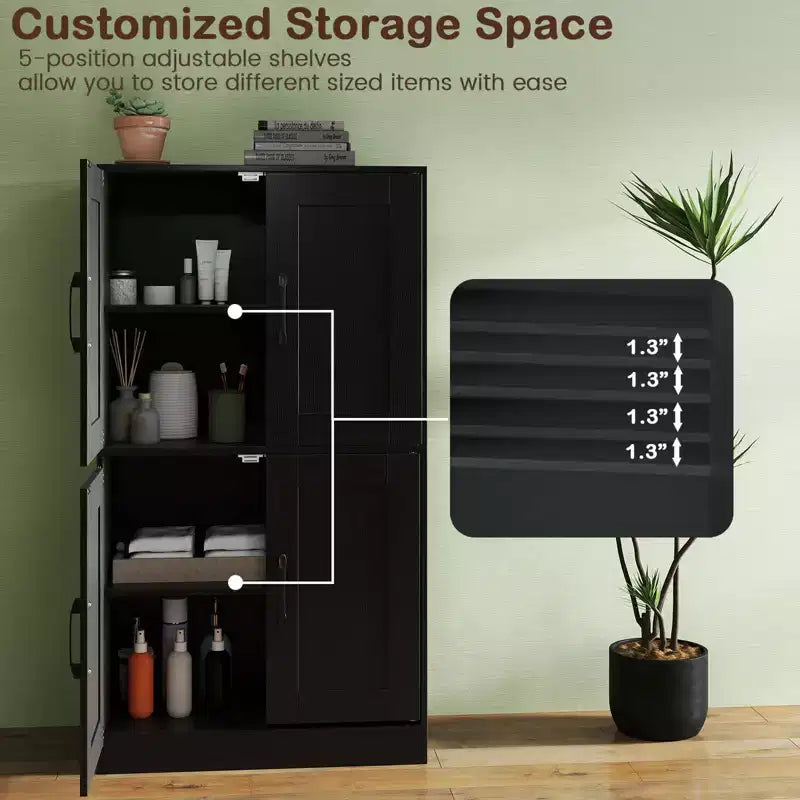 Costway Mobiletto da Bagno con Ante e Ripiani Regolabili, Armadietto Contenitore per Soggiorno, Bianco/Nero/Marrone