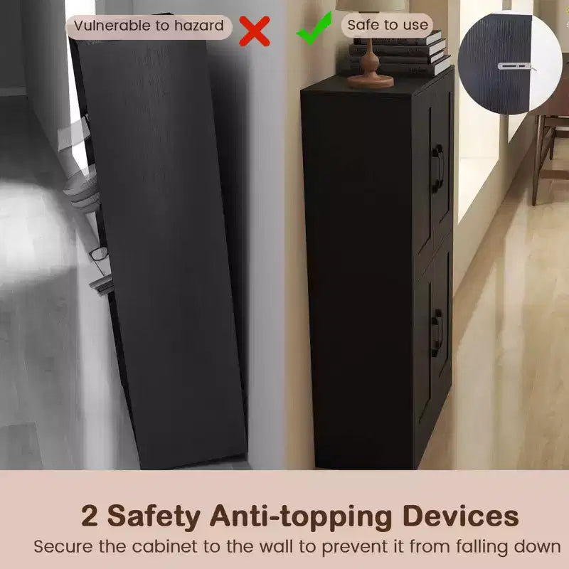 Costway Mobiletto da Bagno con Ante e Ripiani Regolabili, Armadietto Contenitore per Soggiorno, Bianco/Nero/Marrone