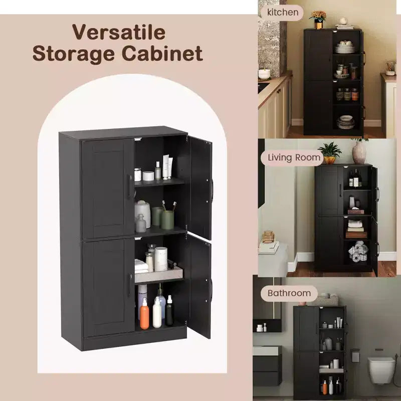 Costway Mobiletto da Bagno con Ante e Ripiani Regolabili, Armadietto Contenitore per Soggiorno, Bianco/Nero/Marrone
