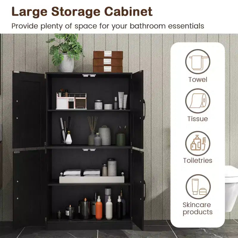 Costway Mobiletto da Bagno con Ante e Ripiani Regolabili, Armadietto Contenitore per Soggiorno, Bianco/Nero/Marrone