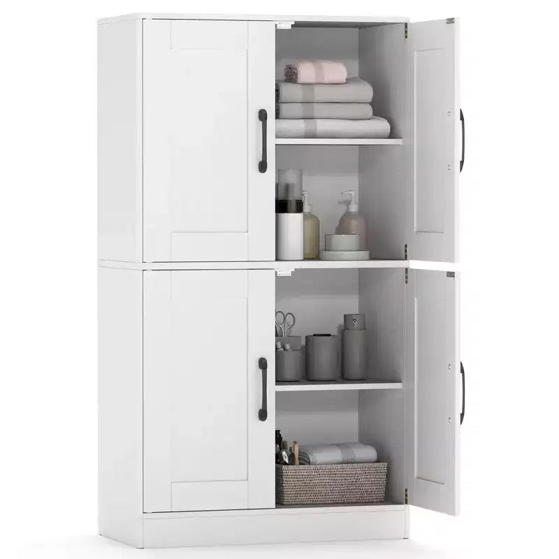Costway Mobiletto da Bagno con Ante e Ripiani Regolabili, Armadietto Contenitore per Soggiorno, Bianco/Nero/Marrone