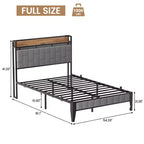 Telaio letto a piattaforma imbottito in lino con testiera contenitore e luci, stazione di ricarica integrata, doghe in metallo resistente, grigio