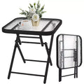 VINGLI Folding Glass Outdoor Side Table, 18 Inches Small Foldable Patio Bistro Table with Tempered Glass Table Top,Rectangular