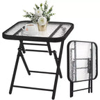 VINGLI Folding Glass Outdoor Side Table, 18 Inches Small Foldable Patio Bistro Table with Tempered Glass Table Top,Rectangular