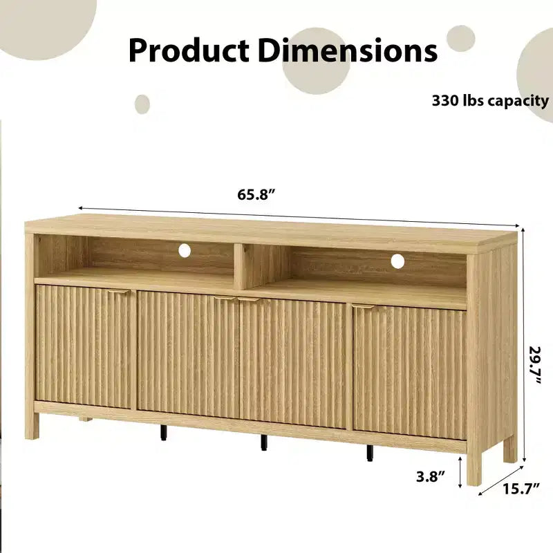 GustoWave 65.8 in Credenza Buffet con Ante Scanalate, Mobile Contenitore Moderno da Cucina con Ante Scanalate, Elegante Texture del Legno