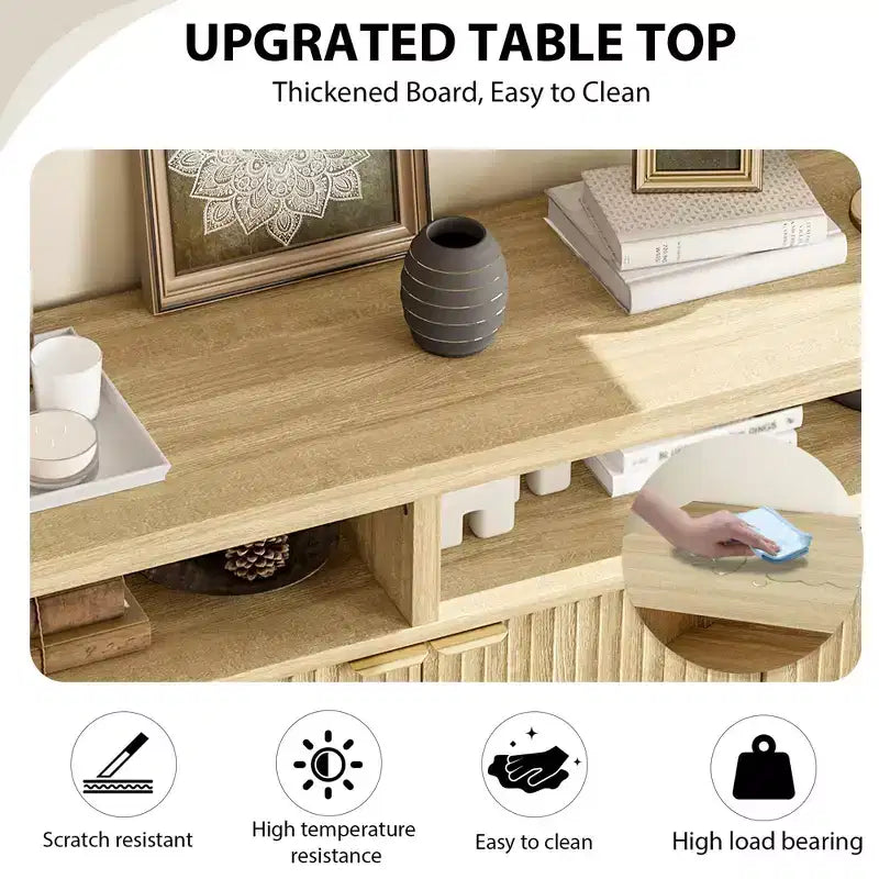 GustoWave 65.8 in Credenza Buffet con Ante Scanalate, Mobile Contenitore Moderno da Cucina con Ante Scanalate, Elegante Texture del Legno