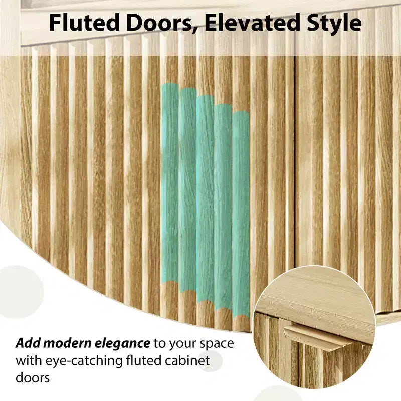 GustoWave 65.8 in Credenza Buffet con Ante Scanalate, Mobile Contenitore Moderno da Cucina con Ante Scanalate, Elegante Texture del Legno