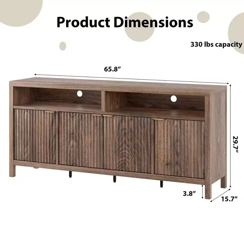 GustoWave 65.8 in Credenza Buffet con Ante Scanalate, Mobile Contenitore Moderno da Cucina con Ante Scanalate, Elegante Texture del Legno